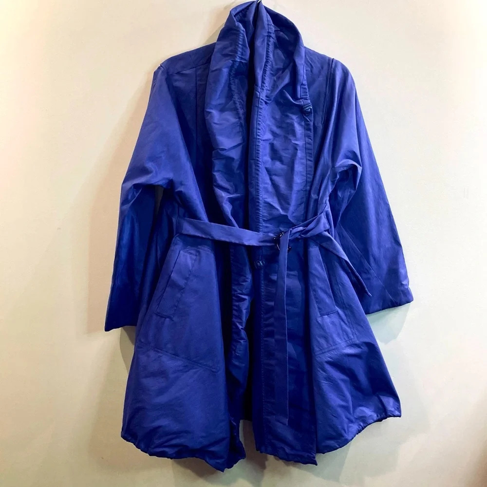 SAMUEL DONG Sz L Bubble Hem Slouchy Neck Drawstring Collar & Waist Trenchcoat